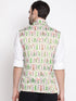 Vastramay Men's Cream Digital Floral Printed Royal Nehru Jacket